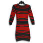 NWT Womens Red Gray Striped Long Sleeve Pullover Sweater Dress Size 2 image number 2