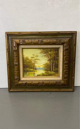 Nature Lake Scene Landscape Original 1970s Oil on canvas by Jackson Signed