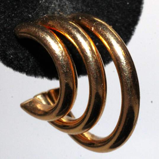 14K Yellow Gold Triple Tube Hoop Earrings - 2.08g image number 3