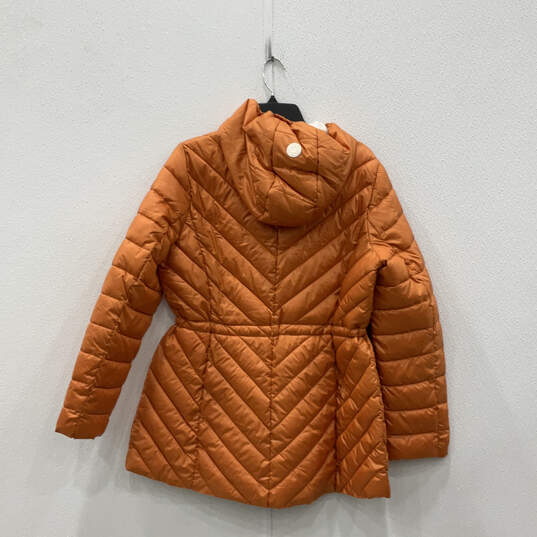 Womens Orange Long Sleeve Hooded Full-Zip Puffer Coat Size Large image number 2