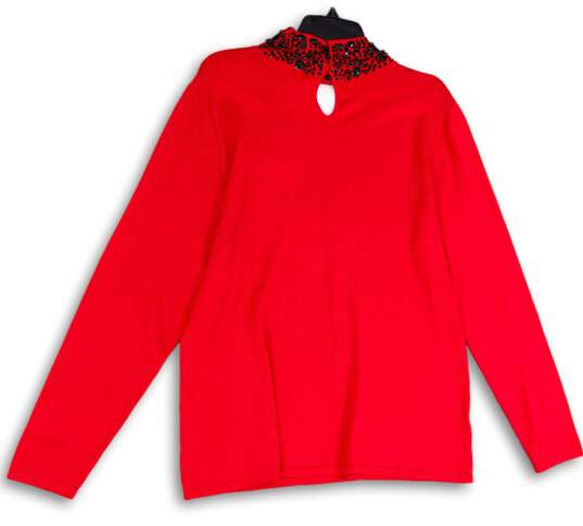NWT Womens Red Beaded Keyhole Neck Long Sleeve Pullover Blouse Top Sz 18/20 image number 4