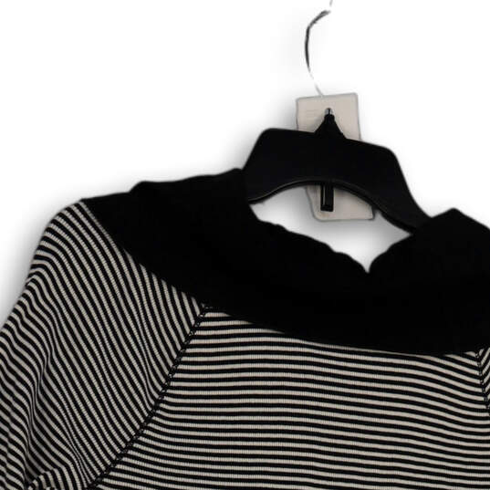 Womens Black White Striped Cowl Neck 3/4 Sleeve Pullover Blouse Top Size L image number 4