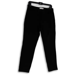 Womens Black Flat Front Stretch Pockets Straight Leg Ankle Pants Size 10