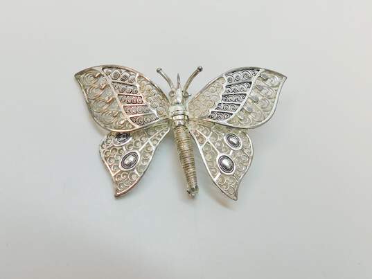 Ornate Spun Sterling Silver Butterfly & Dragonfly Brooches 17.6g image number 2
