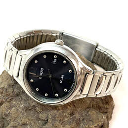 Designer Seiko Silver-Tone Chain Strap Black Round Dial Analog Wristwatch