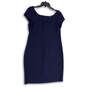 Womens Blue Round Neck Cap Sleeve Back Zip Stretch Sheath Dress Size 12 image number 1