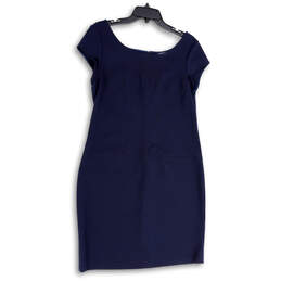 Womens Blue Round Neck Cap Sleeve Back Zip Stretch Sheath Dress Size 12