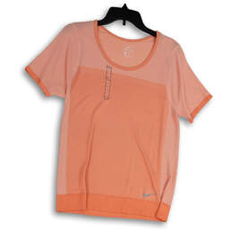 NWT Womens Orange Round Neck Short Sleeve Pullover T-Shirt Size Large