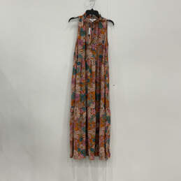 NWT Womens Multicolor Floral Print Split Neck Sleeveless Maxi Dress Size S