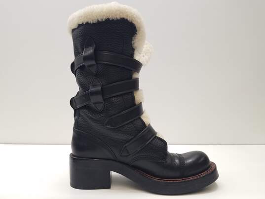 Coach Pebble Leather Tanker Moto Boots Black 5 image number 3