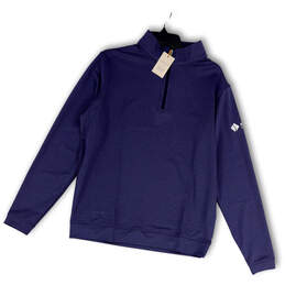 NWT Mens Blue Mock Neck Long Sleeve Quarter Zip Pullover Sweatshirt Size M