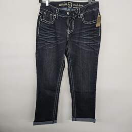 Dark Blue Denim Mid Low Crop Jeans