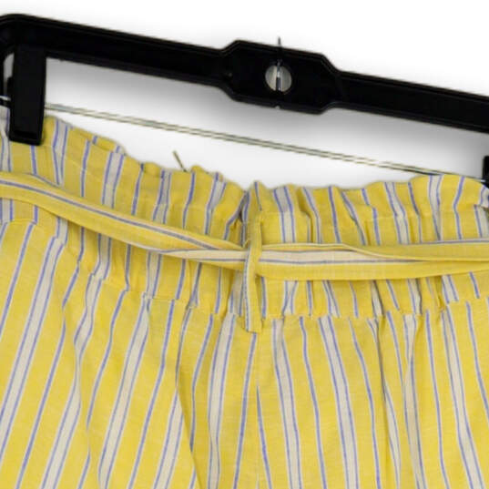 NWT Womens Yellow Blue Striped Slash Pocket Paperbag Shorts Size Medium image number 3