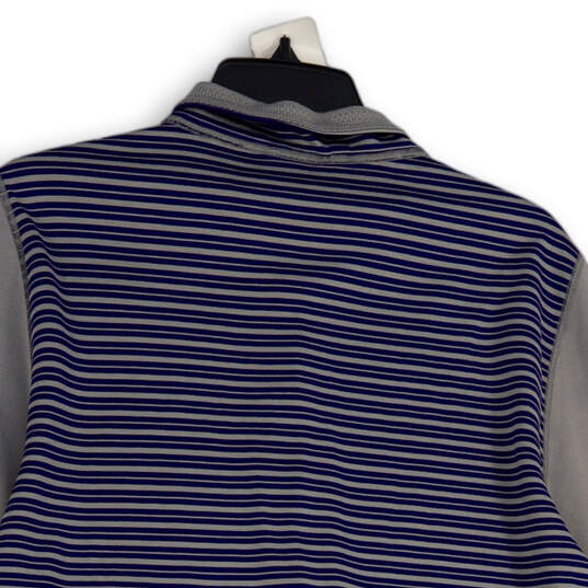 Mens Blue Gray Striped Long Sleeve Half Zip Activewear T-Shirt Size XL image number 4