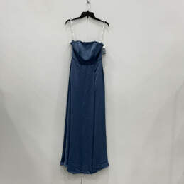 NWT Womens Blue Satin Strapless Back Zip Slit Bridesmaid Maxi Dress Size 8