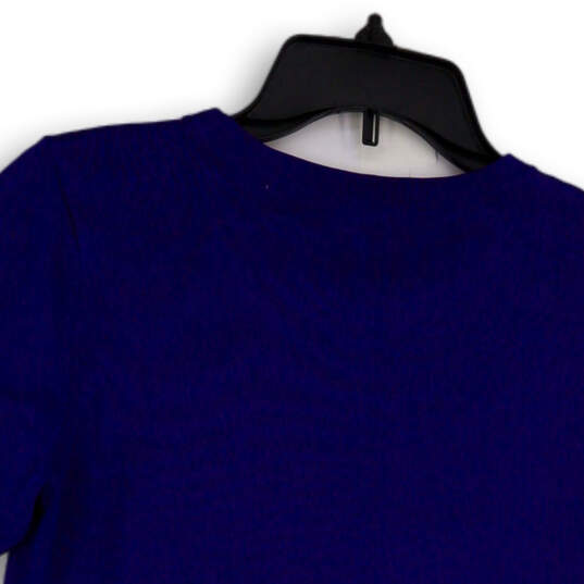 Womens Blue Round Neck Short Sleeve Stretch Pullover T-Shirt Size M image number 4