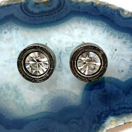 Designer Patricia Locke Silver-Tone Clear Crystal Cut Stone Stud Earrings