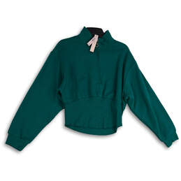 NWT Womens Green Mock Neck Long Sleeve 1/2 Zip Pullover Sweatshirt Size XL