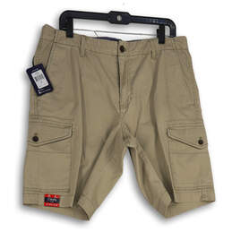 NWT Mens Tan Flat Front Slash Pocket Stretch Cargo Shorts Size 34 x 10