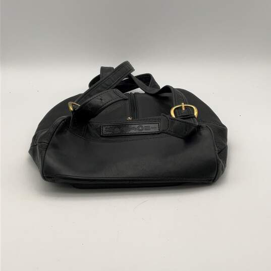 Womens Black Leather Inner Outer Pocket Adjustable Strap Drawstring Backpack image number 2