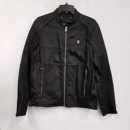 Mens Black Pockets Long Sleeve Full Zip Motorcycle Jacket Size Medium