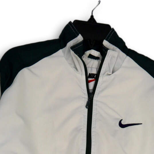 Womens White Green Mock Neck Long Sleeve Full-Zip Windbreaker Jacket Size S image number 3