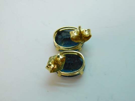 14K Yellow Gold Oval London Blue Topaz Stud Earrings 1.8g image number 6