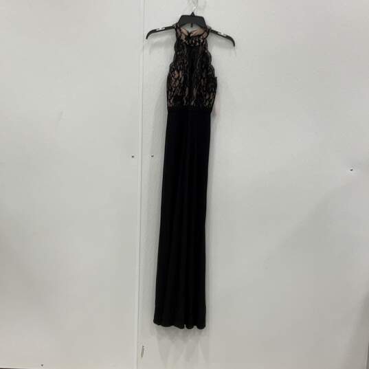 NWT Morgan & Co Womens Black Lace Sleeveless Back Zip Maxi Dress Size 0 image number 1