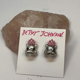 Designer Betsey Johnson Silver-Tone Hippopotamus Fashionable Stud Earrings