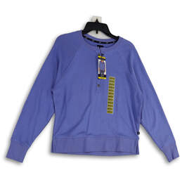 NWT Womens Blue Henley Neck Long Sleeve Pullover Sweatshirt Size M