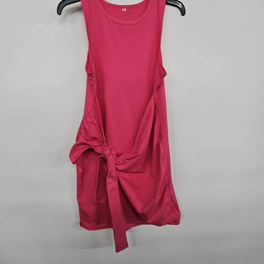 Hot Pink Sleeveless Crewneck Ruched Tie Waist Mini Dresses image number 2