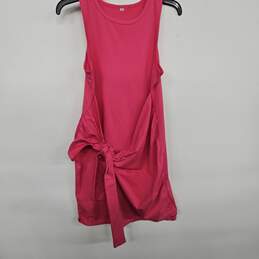 Hot Pink Sleeveless Crewneck Ruched Tie Waist Mini Dresses alternative image