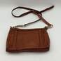 Womens Brown Gold Leather Pockets Adjustable Strap Zipper Crossbody Purse image number 2