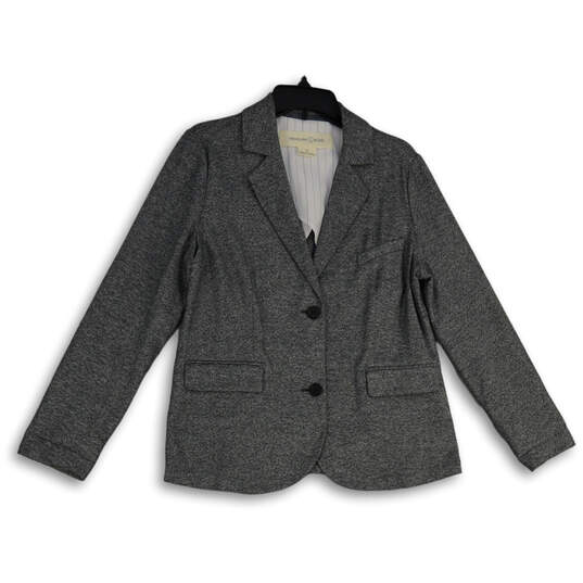 Womens Gray Notch Lapel Flap Pocket Long Sleeve Two Button Blazer Size M image number 1