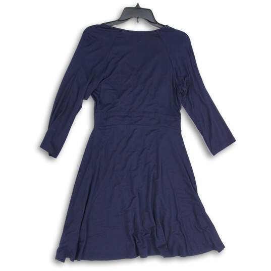 Karen Kane Womens Blue 3/4 Sleeve Surplice Neck Drape Faux Wrap Dress Size M image number 2