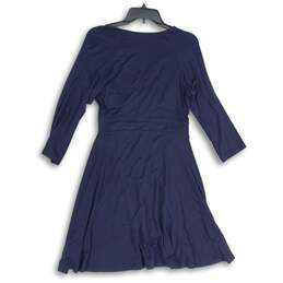 Karen Kane Womens Blue 3/4 Sleeve Surplice Neck Drape Faux Wrap Dress Size M alternative image