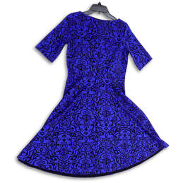 Womens Blue Black Floral Short Sleeve Round Neck Fit & Flare Dress Size S alternative image