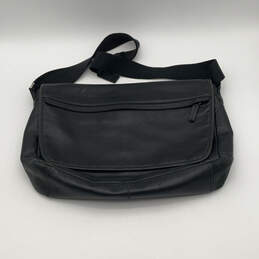 Mens Black Leather Pocket Professional Crossbody Strap Laptop Briefcase Bag
