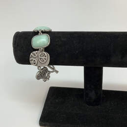 Designer Lucky Brand Silver-Tone Green Stone Toggle Classic Chain Bracelet