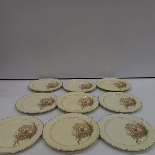 Bundle of 9 Lido W.S. George Canarytone Ceramic Floral Pattern Plates image number 1