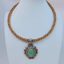 925 Copper, Brass & Leather Carolyn Pollack Green Turquoise Enhancer Pendant Necklace alternative image