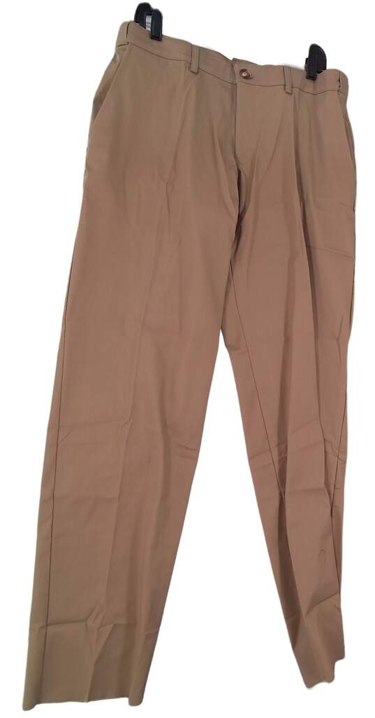 NWT Mens Khaki Flat Front Pocket Formal Dress Pants image number 1