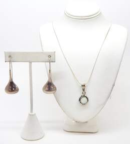 Taxco & Mexican Modernist 925 Teardrop Earrings & Opal Pendant Necklace 16.8g