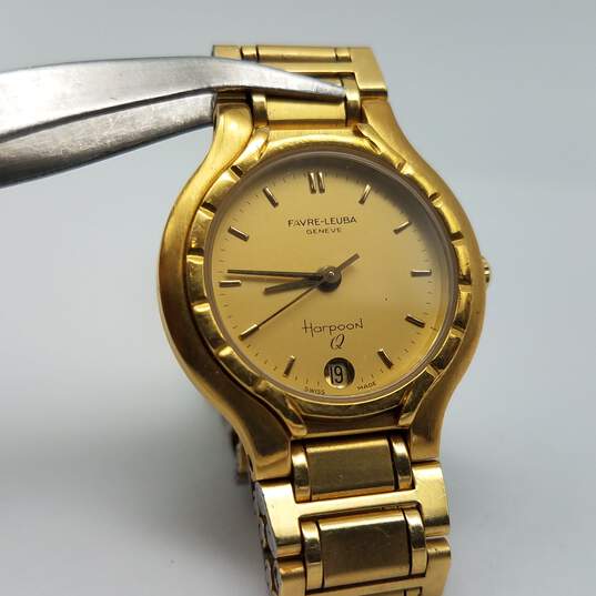 Favre Leuba Swiss 1425-43 7 Jewels 23mm Gold Tone Quartz Analog Date Watch 32g image number 1