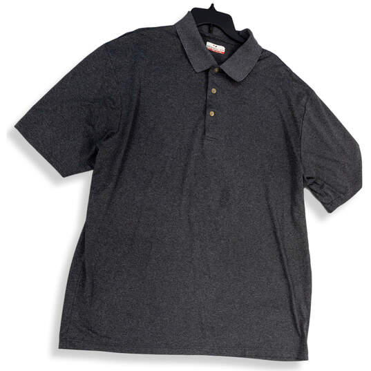 Mens Gray Collared Short Sleeve Three Button Stretch Polo Shirt Size XXLT image number 1