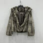 Womens Beige Faux Fur Spread Collar Long Sleeve Cropped Coat Size Small image number 1