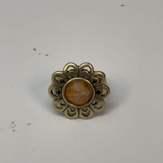 Designer Lucky Brand Gold-Tone Orange Faceted Stone Boho Flower Ring image number 3
