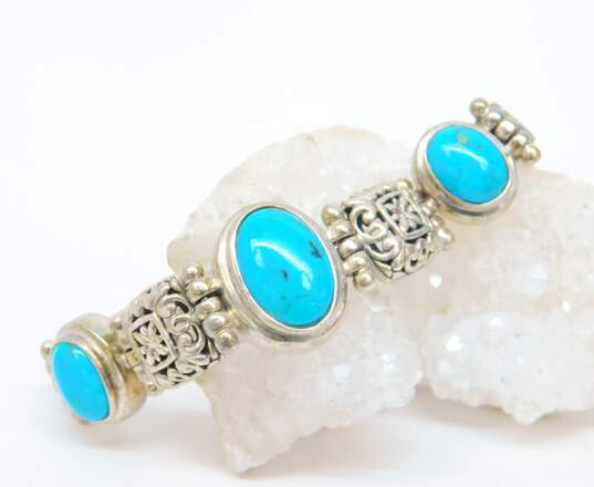 Bali Style 925 Sterling Silver Faux Turquoise Toggle Clasp Bracelet 29.8g image number 3