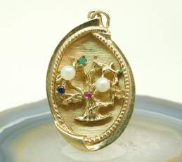 Vintage 14K Yellow Gold Sapphire Pearl Emerald & Ruby Family Tree Pendant 8.3g