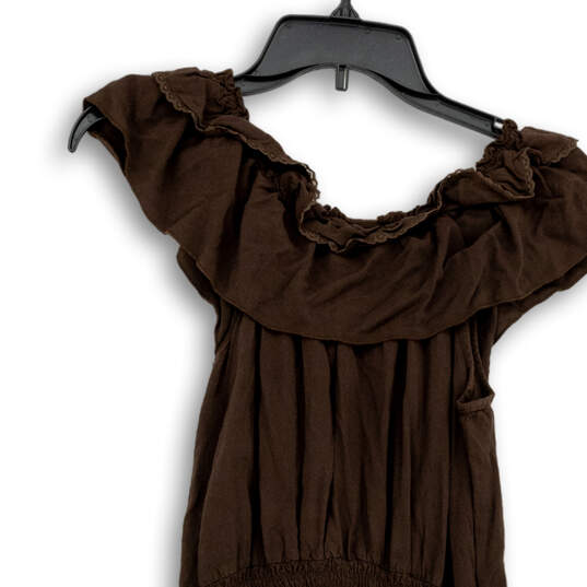 Womens Brown Ruffle Short Sleeve Scoop Neck Fit & Flare Dress Size Medium image number 4